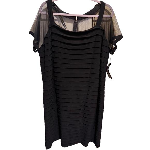 Jessica Howard Plus Size Black Shift Dress Sheer Short Sleeve Flattering Sz 22W - Picture 1 of 12